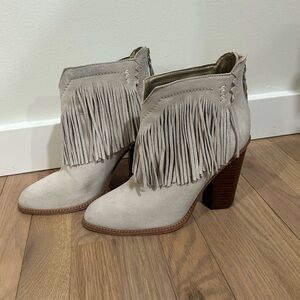 Cynthia Vincent Suede Fringe Ankle Boots